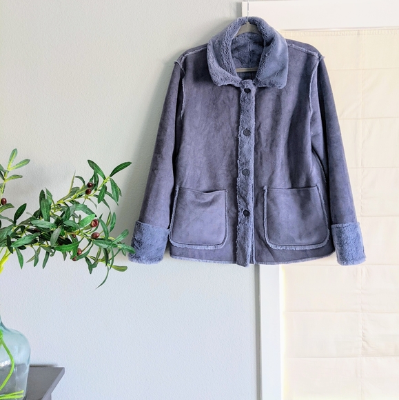 Brandon Thomas Blue Grey Suede/ Fur reversible Jacket M - Picture 3 of 7